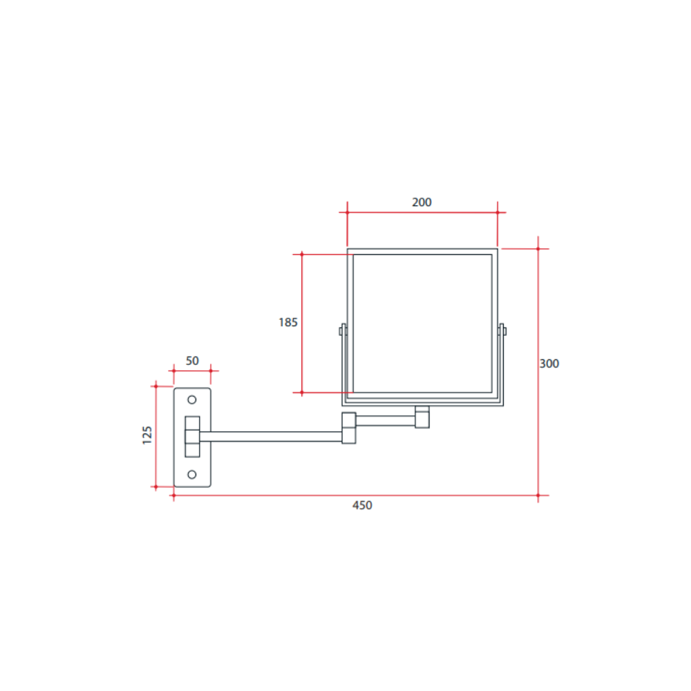 5x Magnification Matt Black Wall Mounted Shaving Makeup Mirror, 200 x 200mm - S15SMB