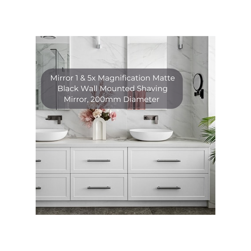 5x Magnification Matt Black Wall Mounted Shaving Makeup Mirror, 200mm Diameter - R16SMB