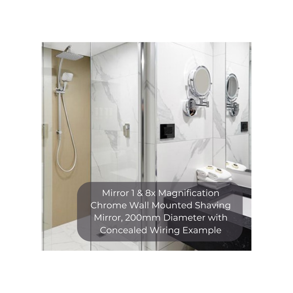 8x Magnification Chrome Wall Mounted Shaving Makeup Mirror, 200mm Diameter with Concealed Wiring - L258CSMC