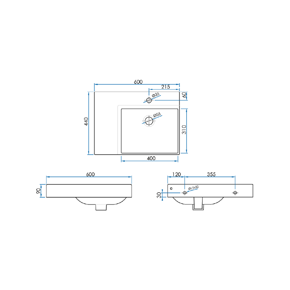 Avail Washbasin Sink DDA Accessible AS1428.1 Modern Wall Hung with Right Hand Bowl Gloss White - ABWDDA1R