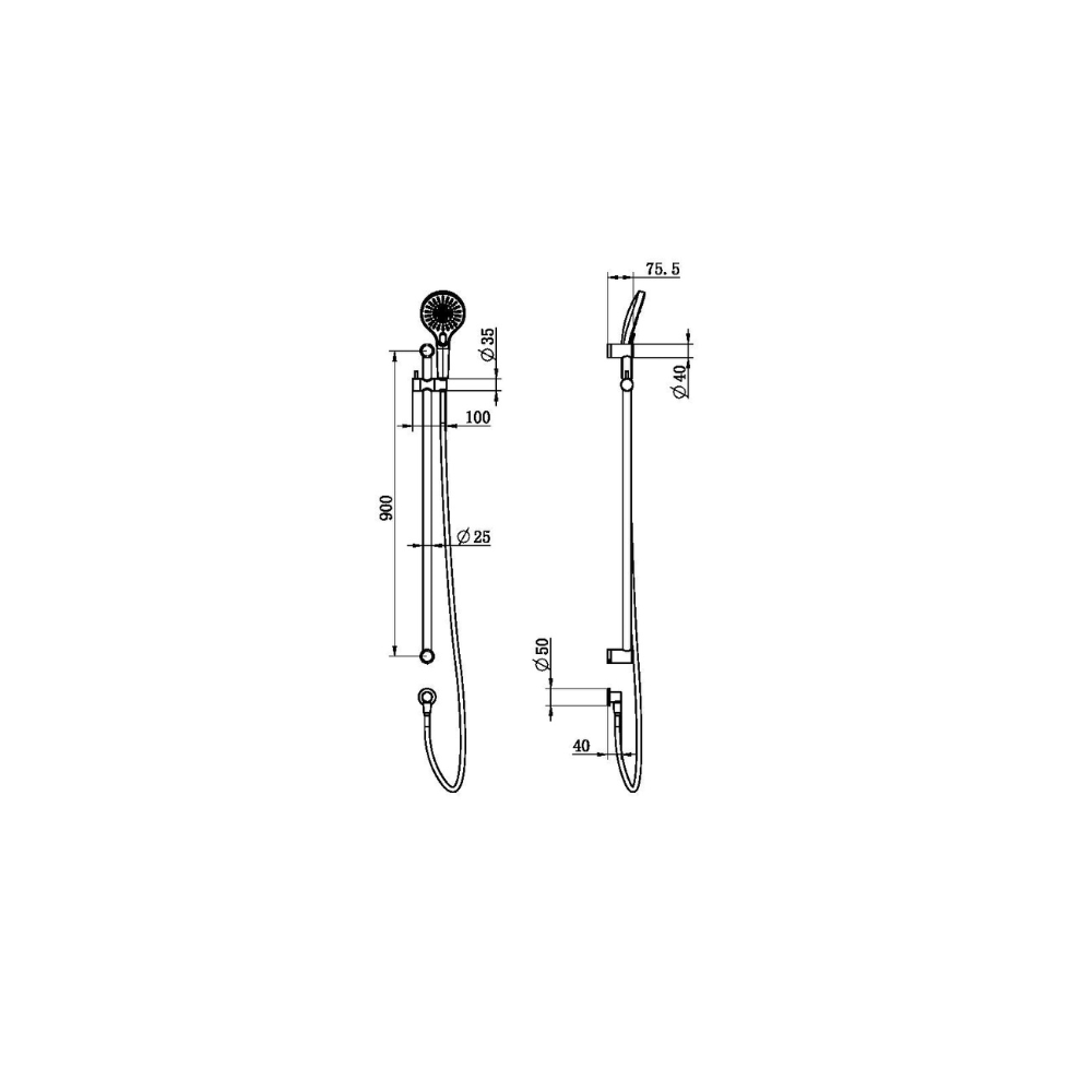 Calibre Terra 25mm Grab Rail 900mm and Adjustable Shower Rail Set Organic Brushed Brass Living (Made to Order) - RE1S90BBL