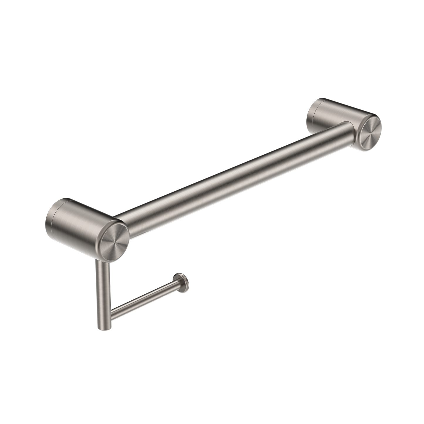 Calibre Mecca 32mm Grab Rail With Toilet Roll Holder 450mm Brushed Nickel - NRCR3218ABN