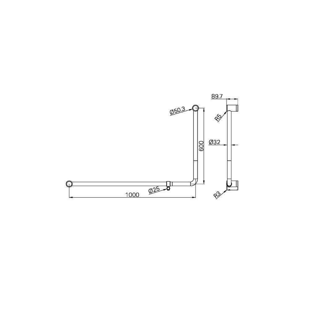 Calibre Mecca 32mm DDA Accessible Toilet 90 Degree Grab Rail 600x1000mm Brushed Bronze - NRCR3290eBZ