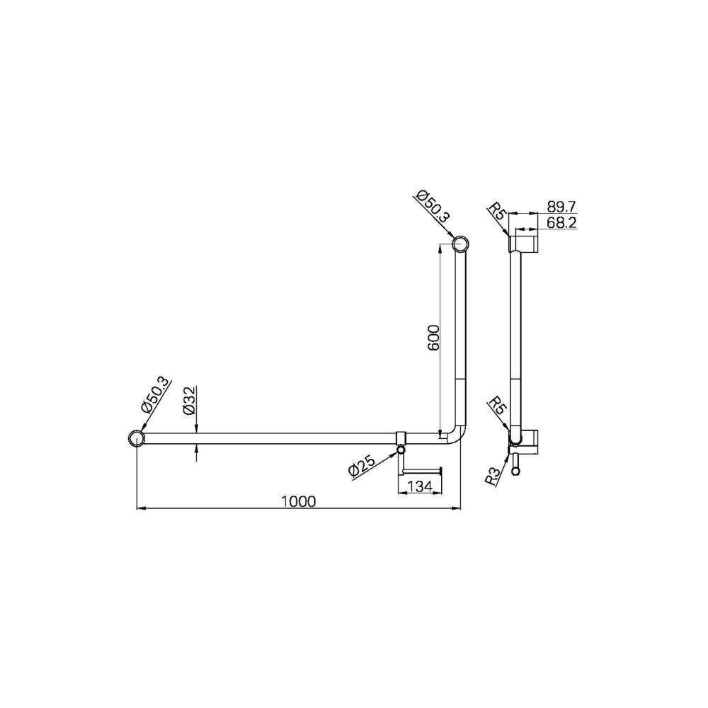 Calibre Mecca 32mm DDA Accessible Toilet 90 Degree Grab Rail 600x1000mm With Toilet Roll Holder Gun Metal - NRCR3290ehGM