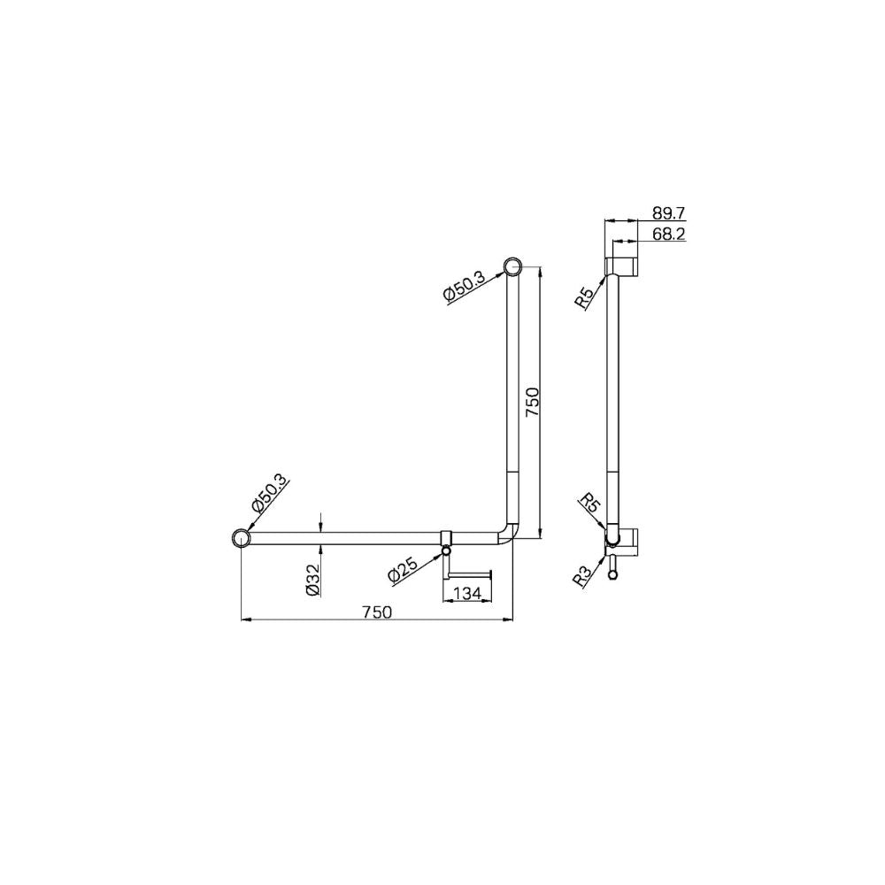 Calibre Mecca 32mm NZ4121 Accessible 90 Degree Grab Rail 750x750mm With Toilet Roll Holder Brushed Gold - NRCR3290bhBG