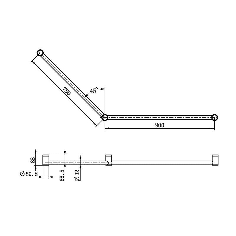 Calibre Terra 32mm DDA Accessible AS1428 Compliant Toilet Grab Rail Set 45 Degree 750x900mm Grab Rail + 300mm Grab Rail Organic Brushed Brass Living (Made to Order) - R01AD45BBL