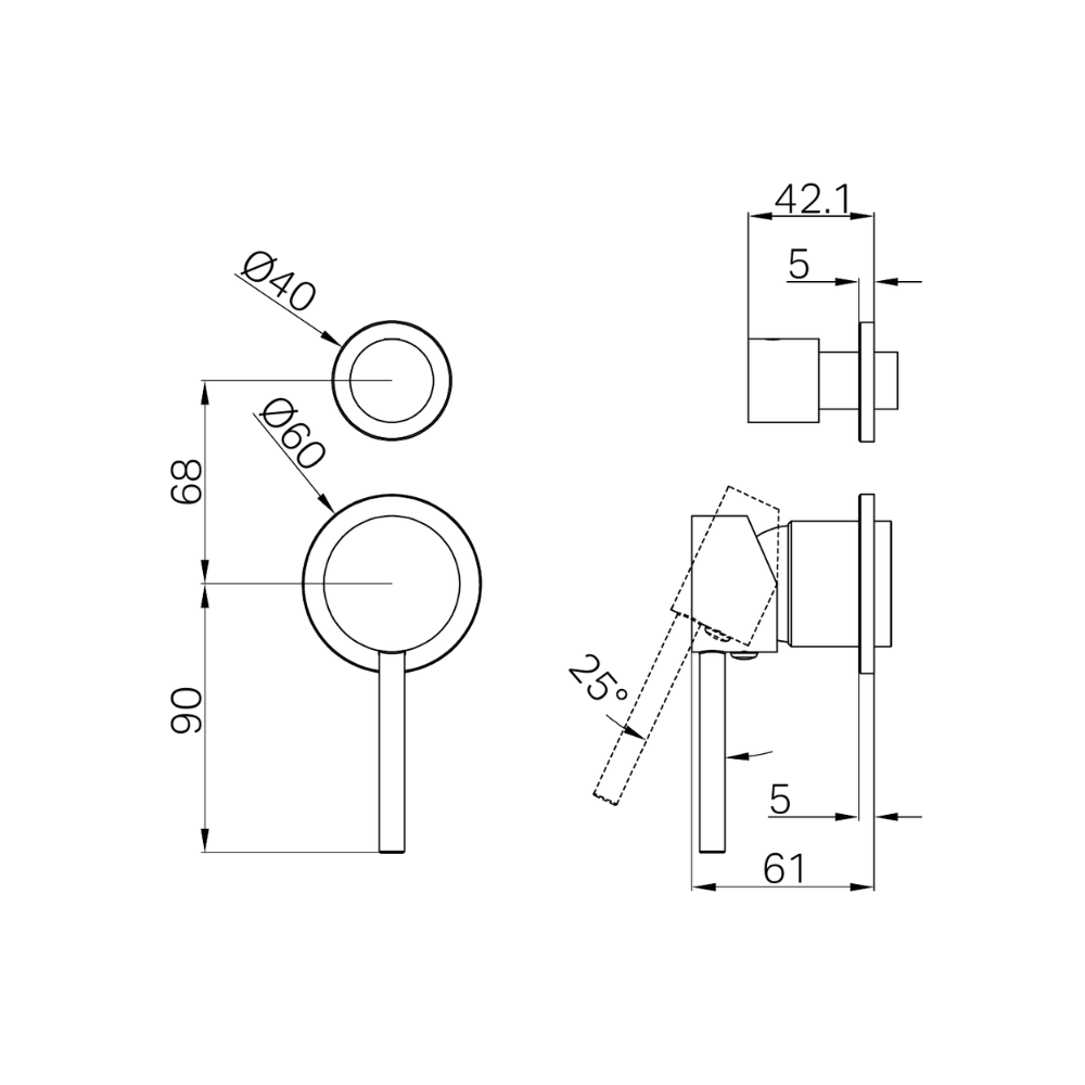 Dolce Shower Mixer With Diverter Separate Back Plate Trim Kits Only Brushed Gold - NR250811ETBG