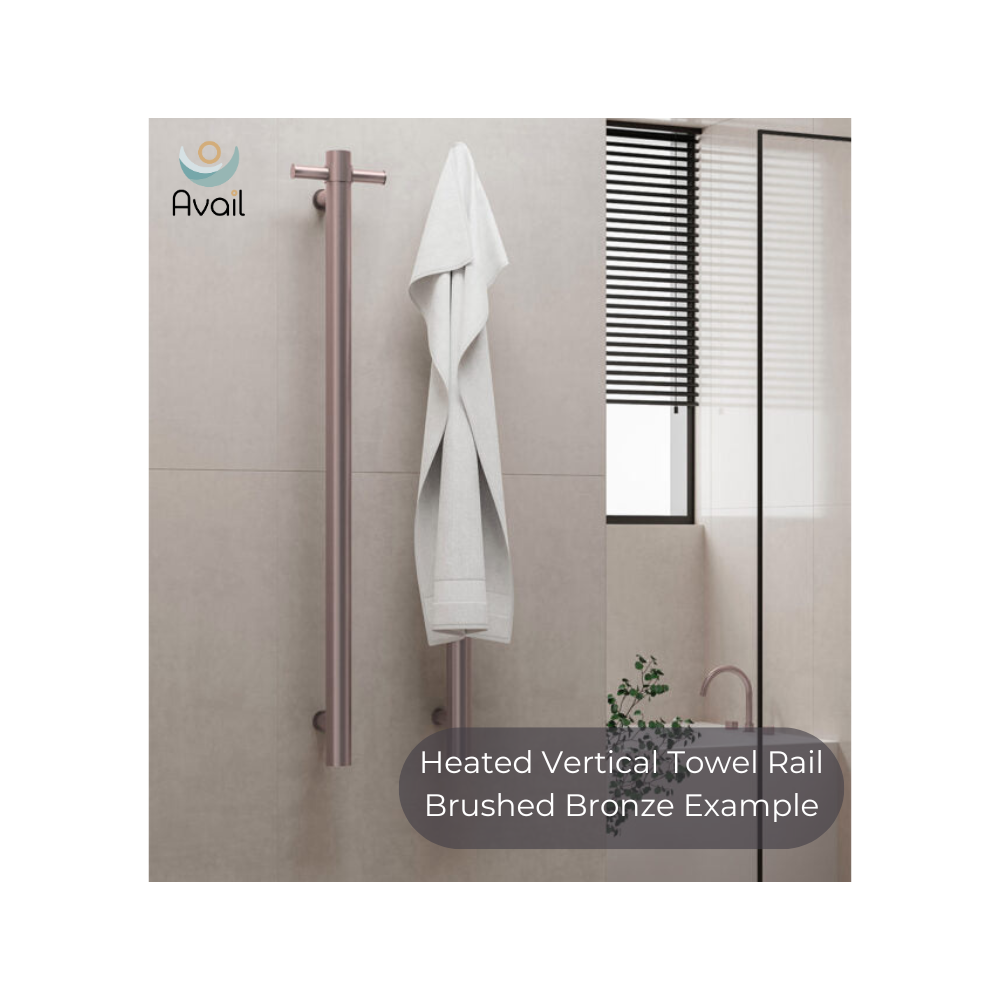 Mecca 240V Single Vertical Heated Towel Rail Brushed Bronze - NRV902HBZ