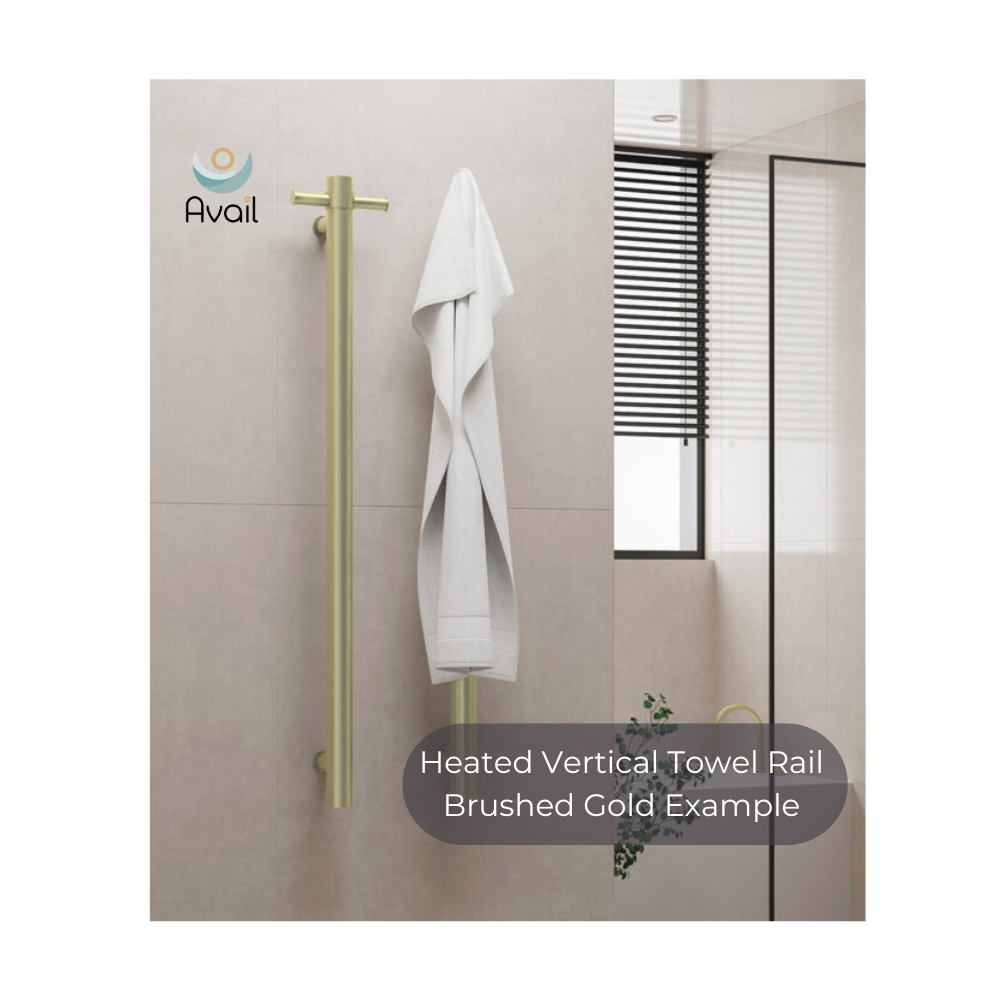 Mecca 240V Single Vertical Heated Towel Rail Brushed Gold - NRV902HBG