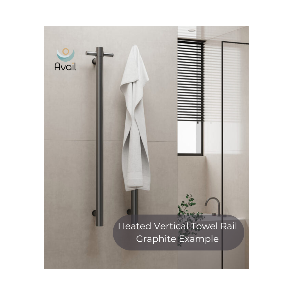 Mecca 240V Single Vertical Heated Towel Rail Graphite - NRV902HGR