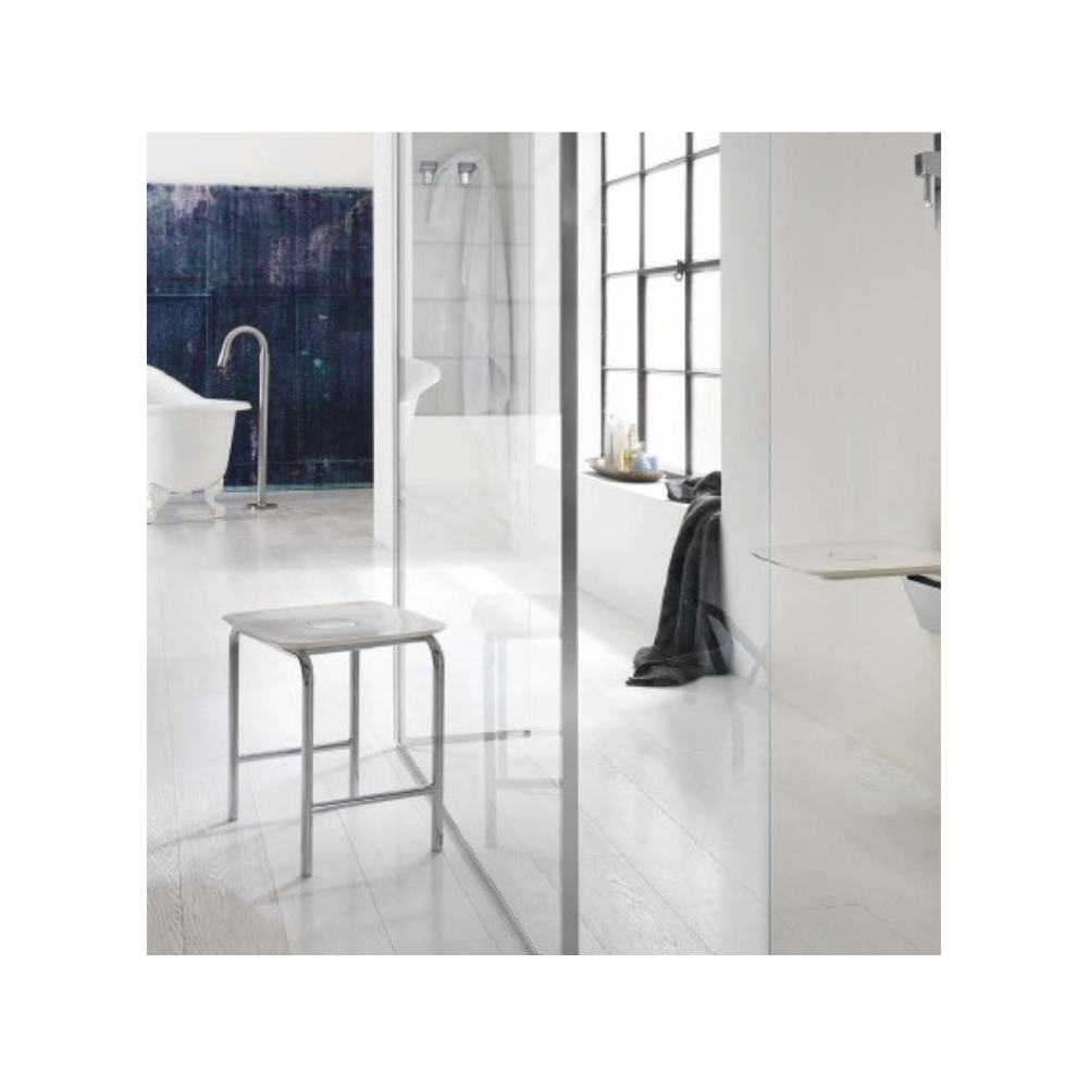 Inda Shower Stool 378mm - White With Chrome Frame (Made to Order) - AV375AWW