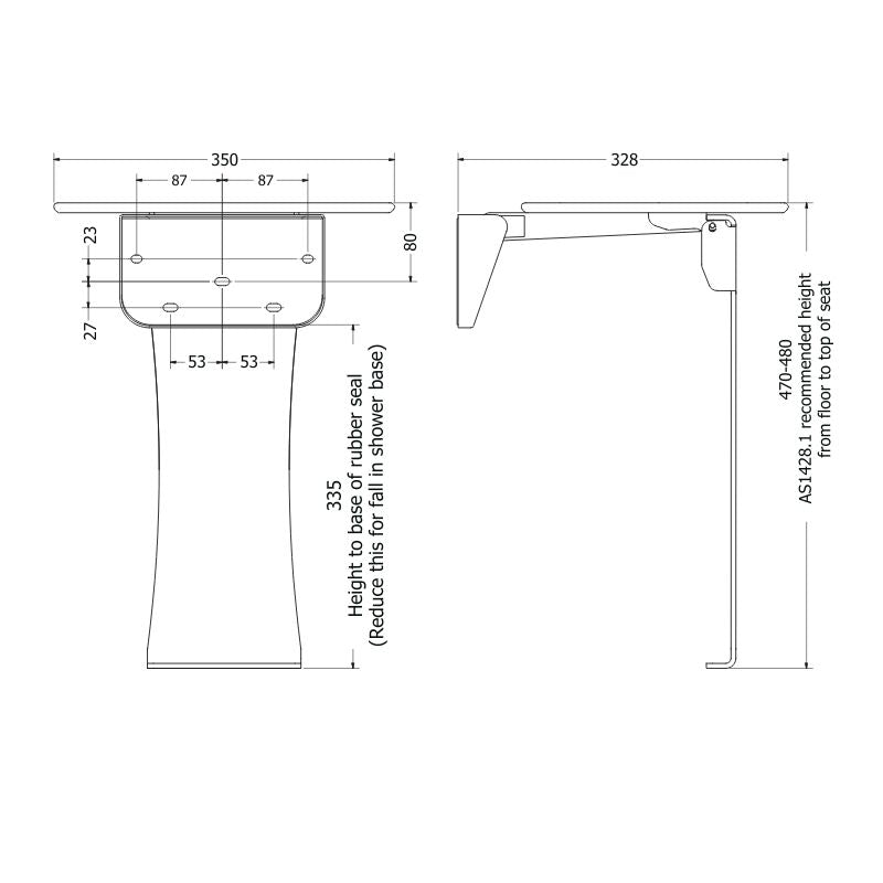 Liberty Wall Shower Seat 350 Wide White With Fold Down Leg White Cover - S01ALWW