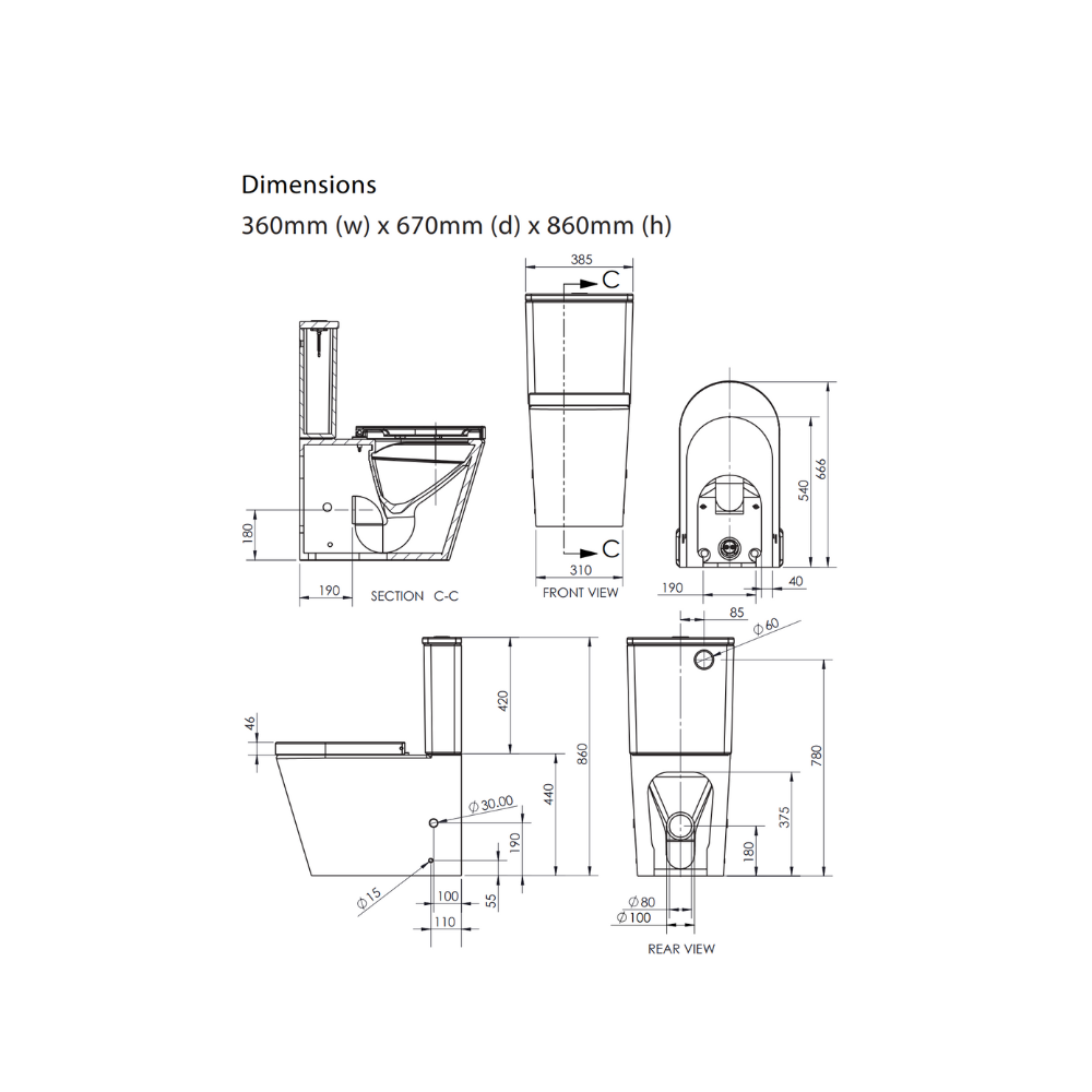 Lucerne Close Coupled Back To Wall Suite (Rear Inlet) - LT-2125A-RR/HY2007