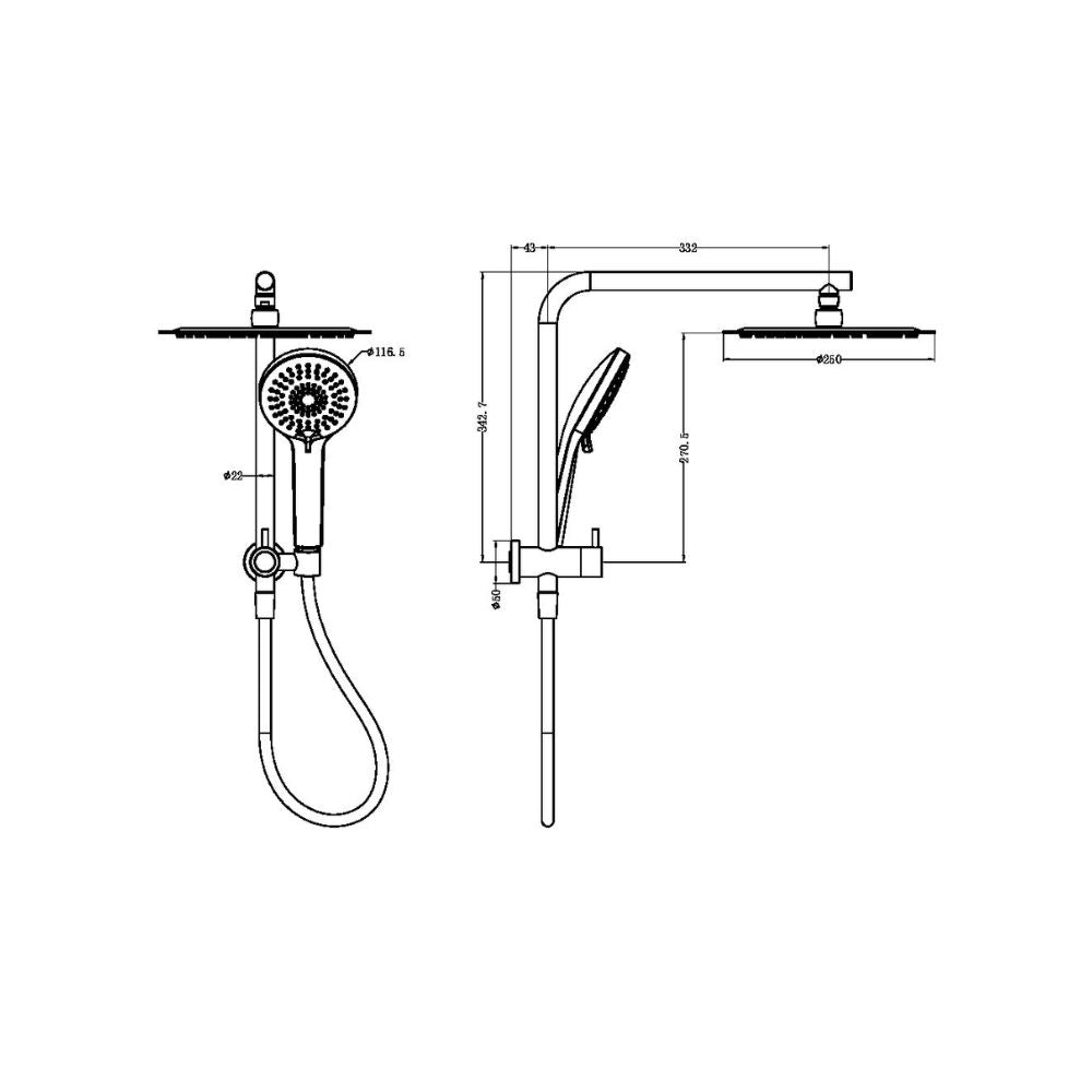 Mecca 2 in 1 Twin Shower Matte Black - NR250805eMB