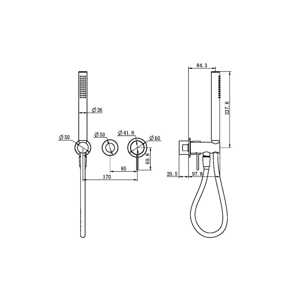 Mecca Shower Mixer Divertor System Separate Back Plate Trim Kits Only Gun Metal - NR221912FTGM
