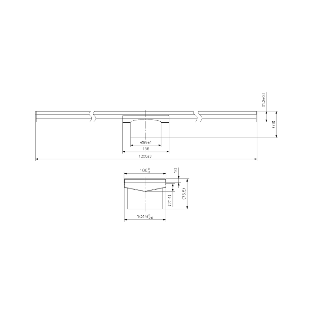 Tile Insert V Channel 1200x106mm Floor Grate 90mm Outlet Gun Metal - NRFG005HSGM