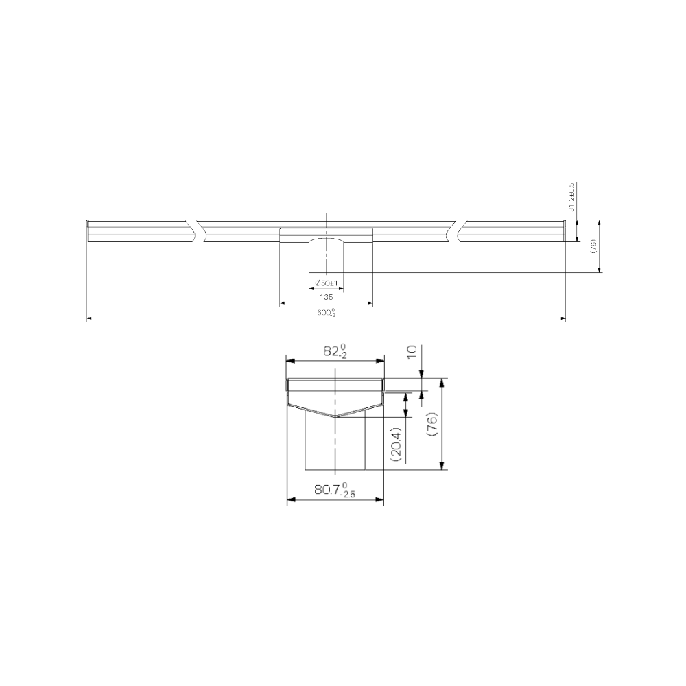Tile Insert V Channel 600x82mm Floor Grate 50mm Outlet Gun Metal - NRFG006HSGM