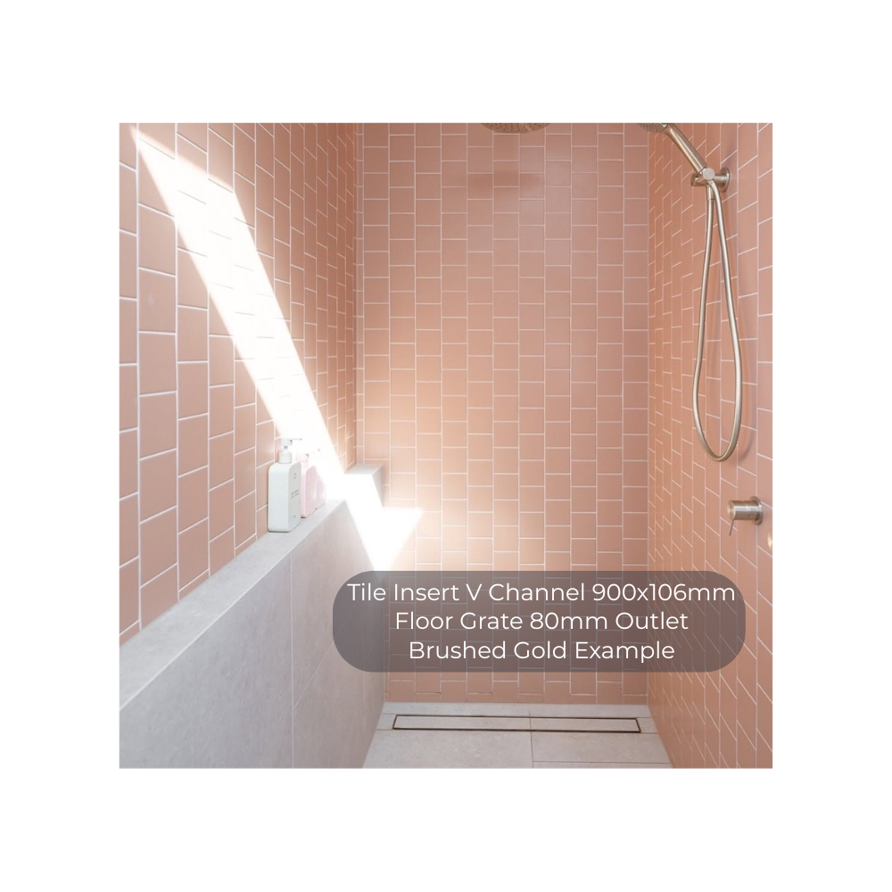 Tile Insert V Channel 900x106mm Floor Grate 80mm Outlet Gun Metal - NRFG003HSGM