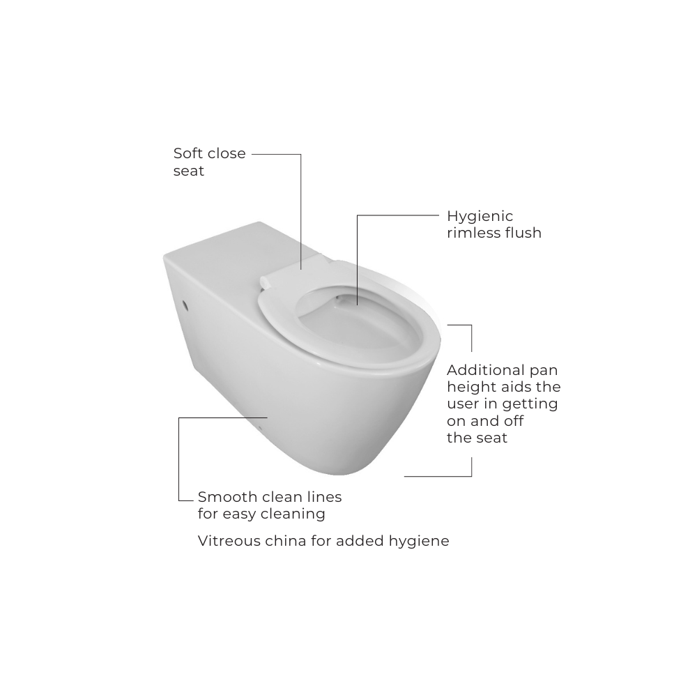 Toilet Pan 800mm AS1428.1 DDA Accessible - Grey Seat - HDC692-HEBTG