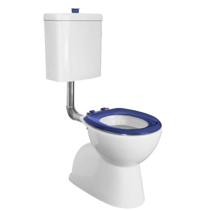 Toilet Suite 800mm Pan AS1428.1 DDA Raised Button Blue Seat and Button - HDC615-HG-583-WBB