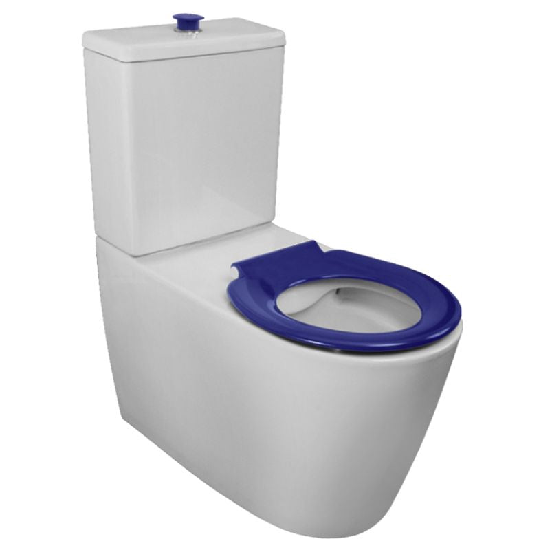 Toilet Suite 800mm Pan AS1428.1 DDA With Raised Blue Button and Seat - Bottom Inlet - HDC692-HEP-800-WBB-B/I