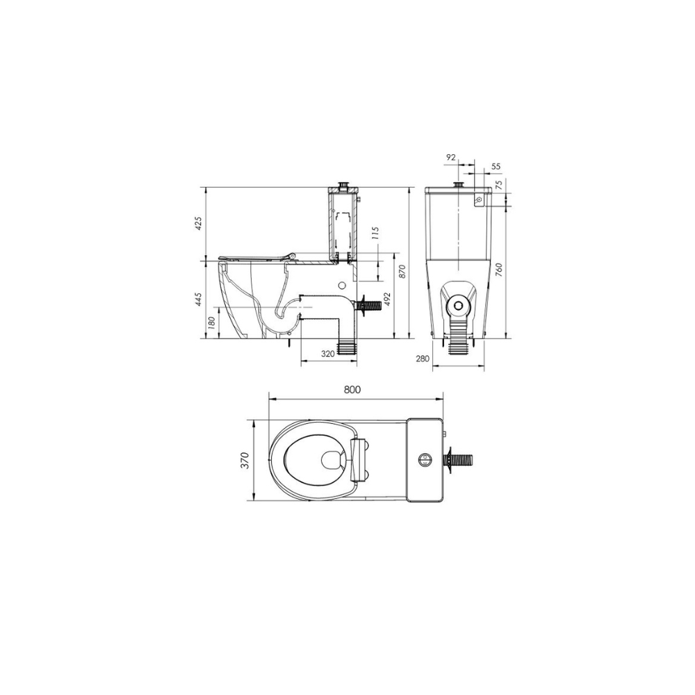 Toilet Suite 800mm Pan AS1428.1 DDA With Raised Chrome Button and White Seat - Bottom Inlet - HDC692-HEP-800-WWC-B/I