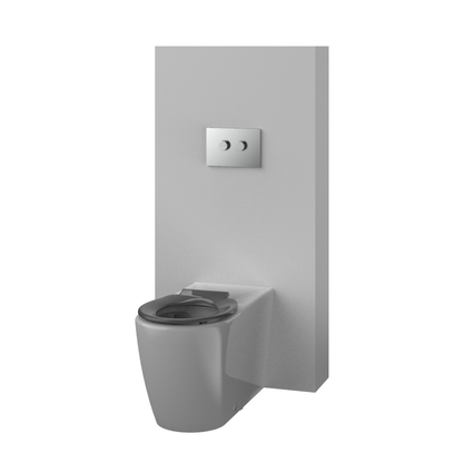 Toilet Suite DDA 800mm Care Raised Height Floor Pan, In Wall Cistern Height Grey Seat, Flush Button Panel Chrome