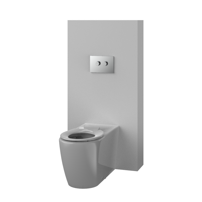 Toilet Suite DDA 800mm Care Raised Height Floor Pan, In Wall Cistern Height White Seat, Flush Button Panel Chrome