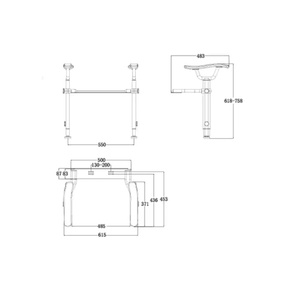 Toilet Support Arm with Legs 200kg Retrofit Set - S02SAW