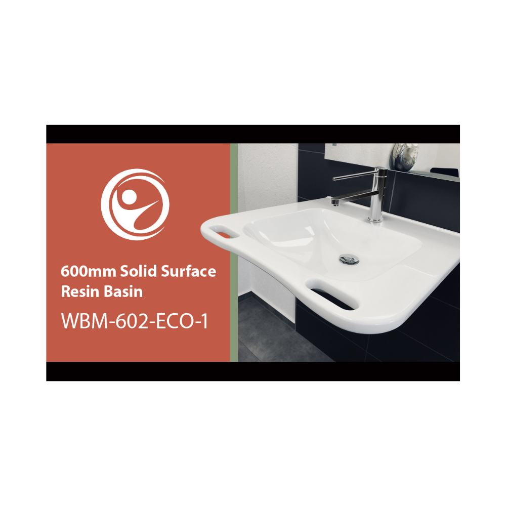Washbasin DDA AS1428.1 Accessible Solid Surface Resin With Front Handles 600mm Gloss White - WBM-602-ECO-1W