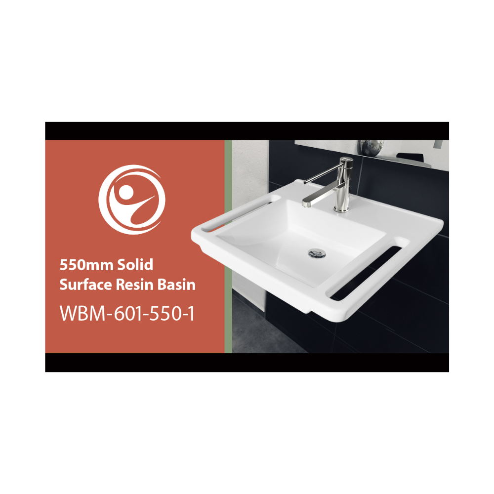 Washbasin DDA AS1428.1 Accessible Solid Surface Resin With Side Handles 550mm Gloss White - WBM-601-550-1W