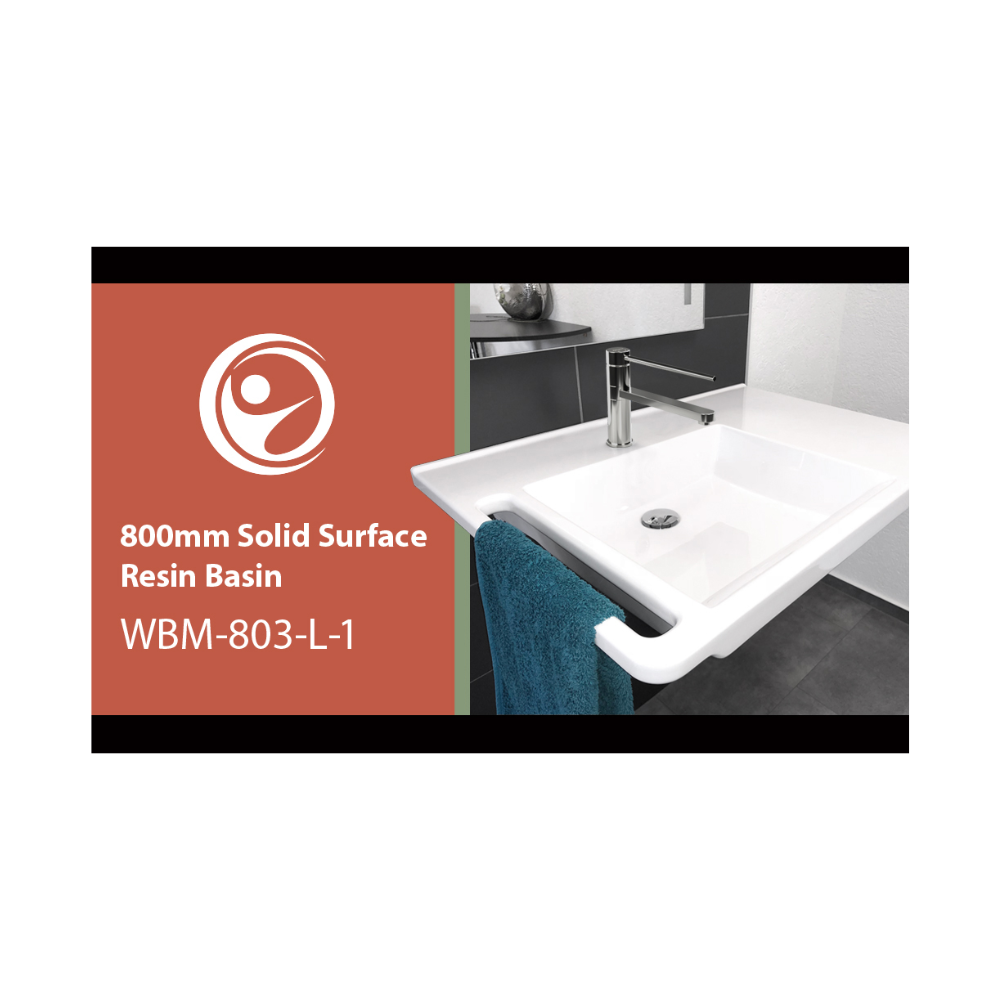 Washbasin Sink DDA AS1428.1 Accessible Modern Wall Hung Left Hand Bowl with Side Handle 800mm Gloss White - WBM-803-L-1W