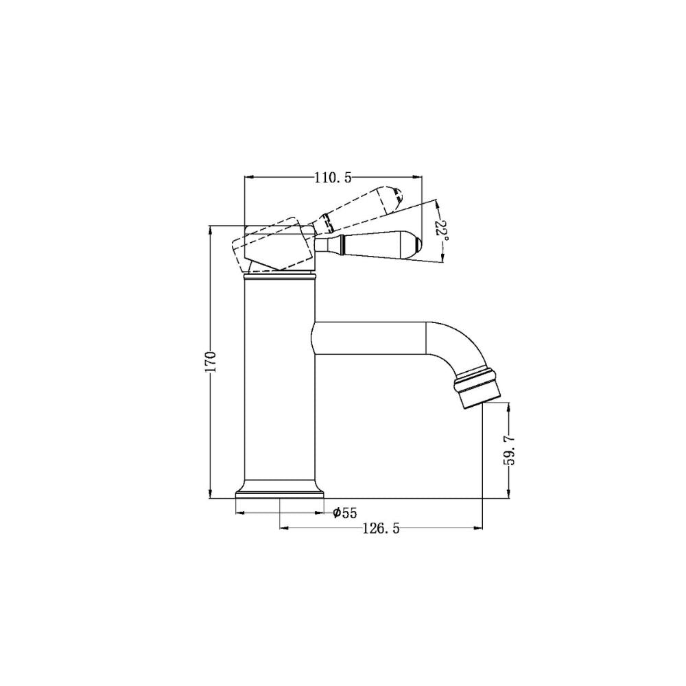 York Straight Basin Mixer With Black Porcelain Lever Chrome - NR692101b03CH