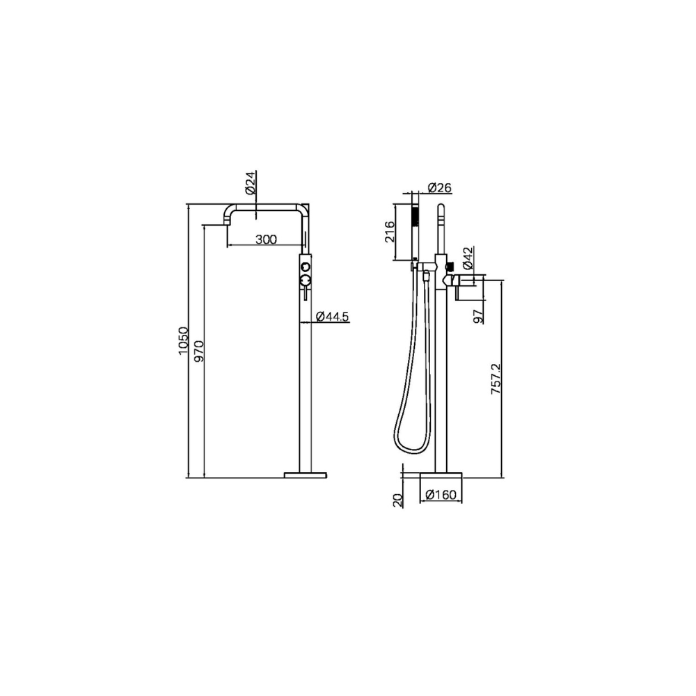 Zen SS316L Freestanding Bath Mixer With Outdoor Shower Hose Graphite - NR162203A01GR
