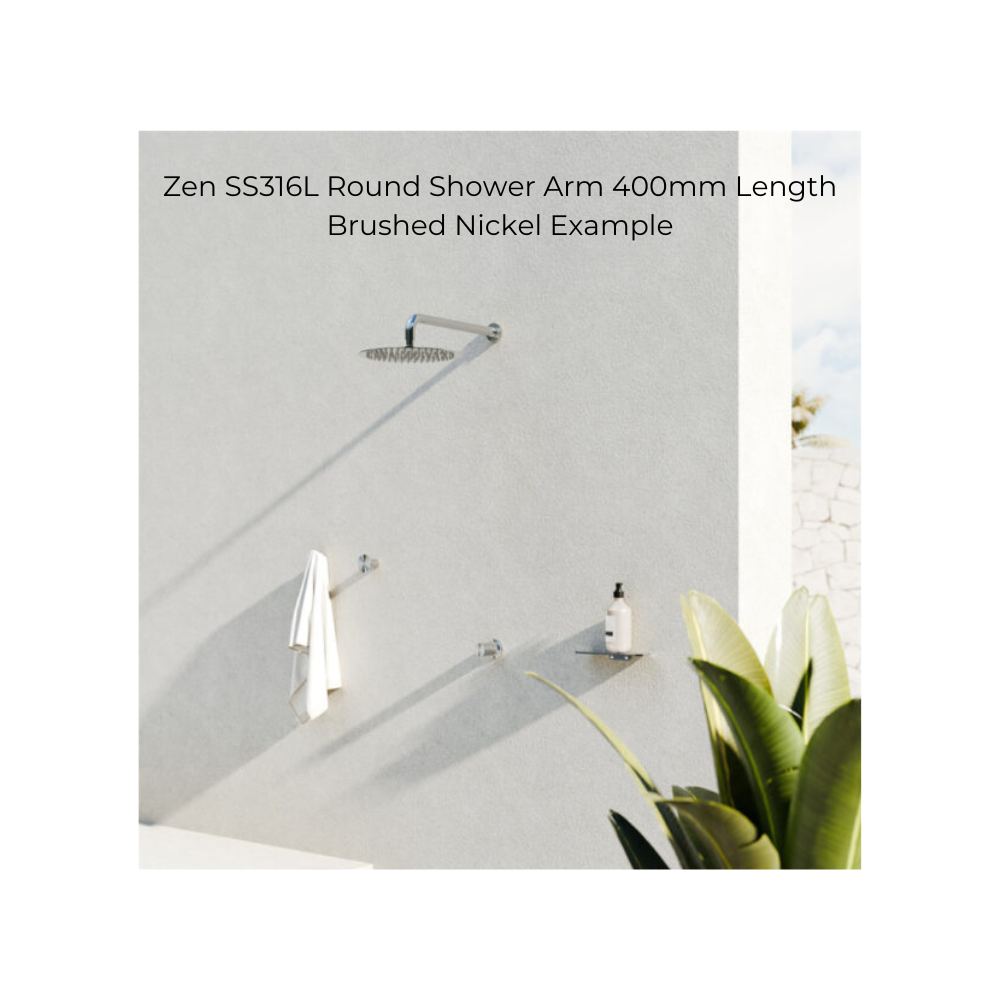 Zen SS316L Round Shower Arm 400mm Length Brushed Bronze - NR509BZ