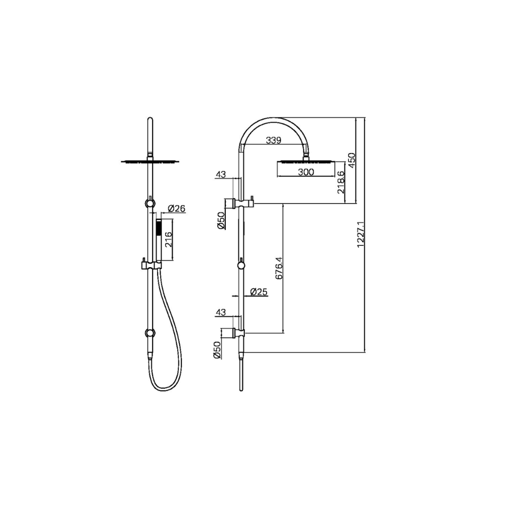 Zen SS316L Twin Shower With Outdoor Shower Hose Brushed Gold - NR162205C01BG