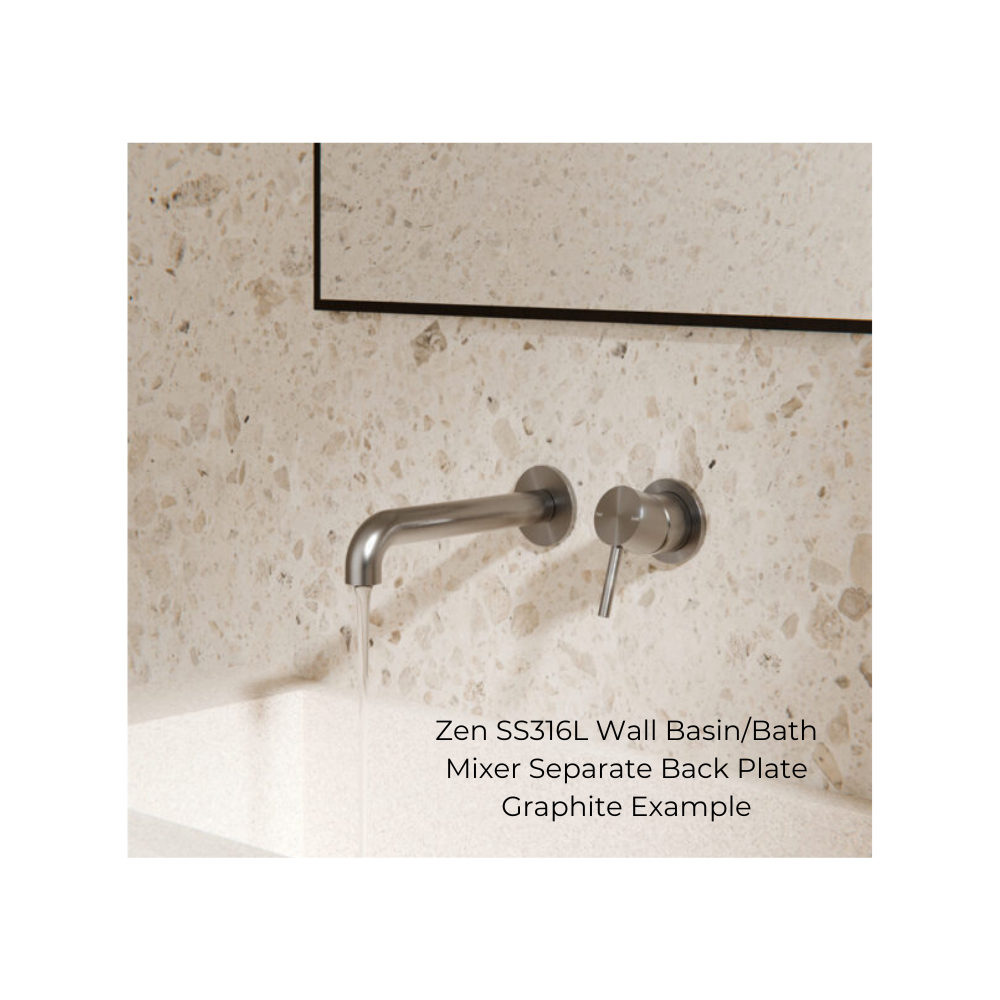 Zen SS316L Wall Basin/Bath Mixer Separate Back Plate 230mm Spout Graphite - NR162210B230GR