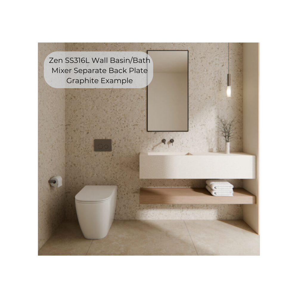 Zen SS316L Wall Basin/Bath Mixer Separate Back Plate 185mm Spout Brushed Nickel - NR162210B185BN