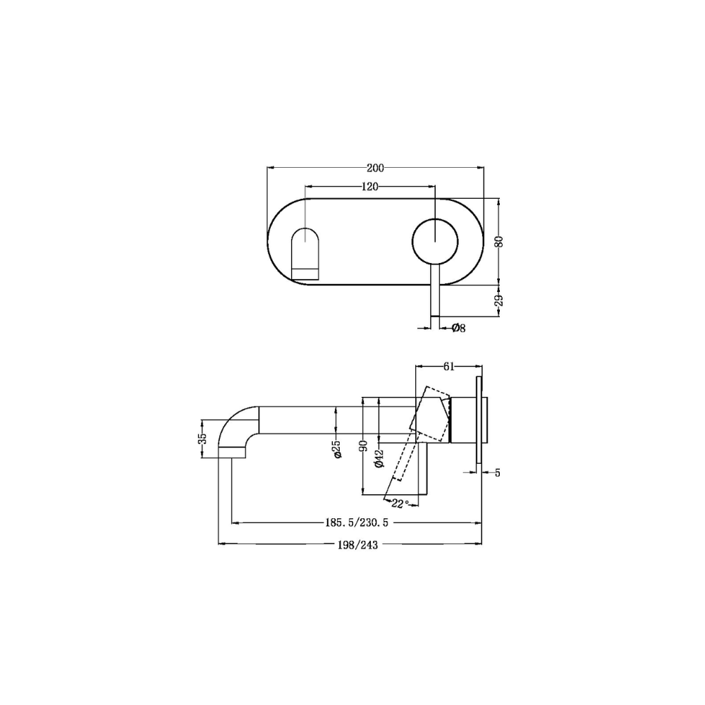 Zen SS316L Wall Basin/Bath Mixer 230mm Spout Trim Kits Only Brushed Gold - NR162210A230tBG