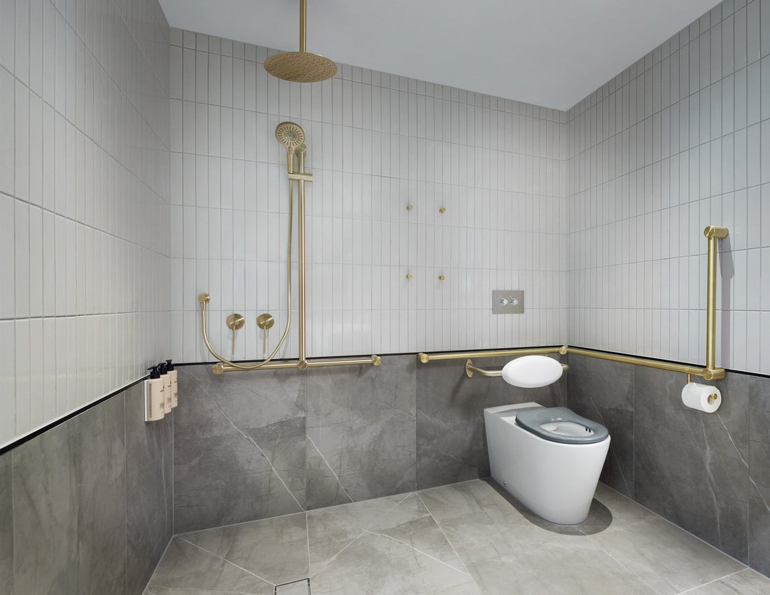 Lanson Place studio room accessible bathroom with Avail shower rails and seat
