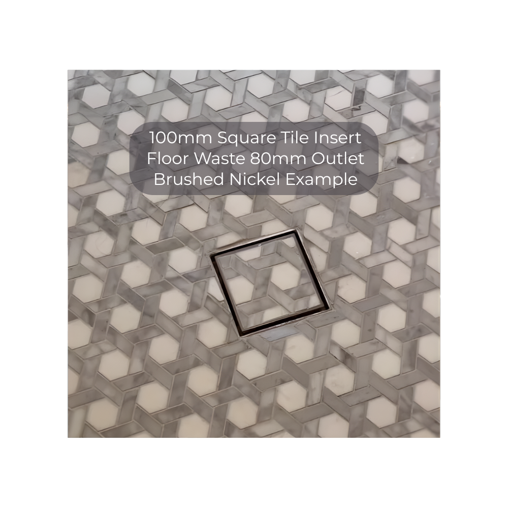100mm Square Tile Insert Floor Waste 80mm Outlet Matte Black - NRFW009MB