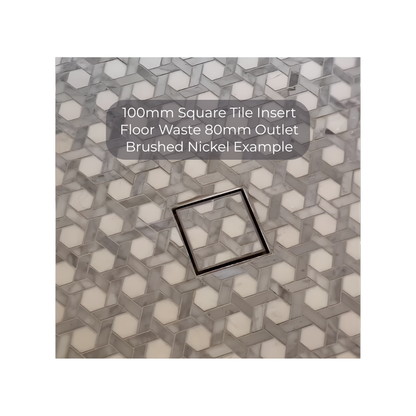 100mm Square Tile Insert Floor Waste 80mm Outlet Matte Black - NRFW009MB