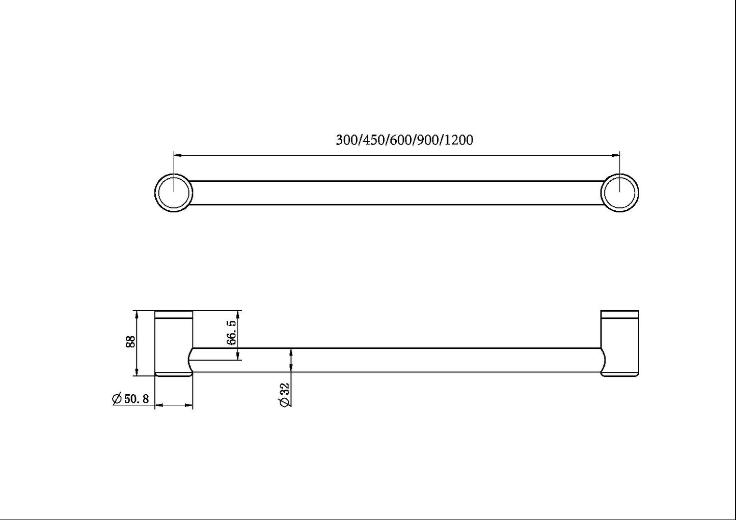 Calibre Mecca 32mm Grab Rail 600mm Gun Metal - NRCR3224GM