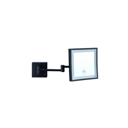 3x Magnification Matt Black Wall Mounted Shaving Makeup Mirror, 200 x 200mm with Concealed Wiring - LS205CSMCB