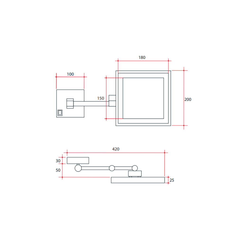 3x Magnification Chrome Wall Mounted Shaving Makeup Mirror, 200x200mm with Concealed Wiring - LS205CSMC