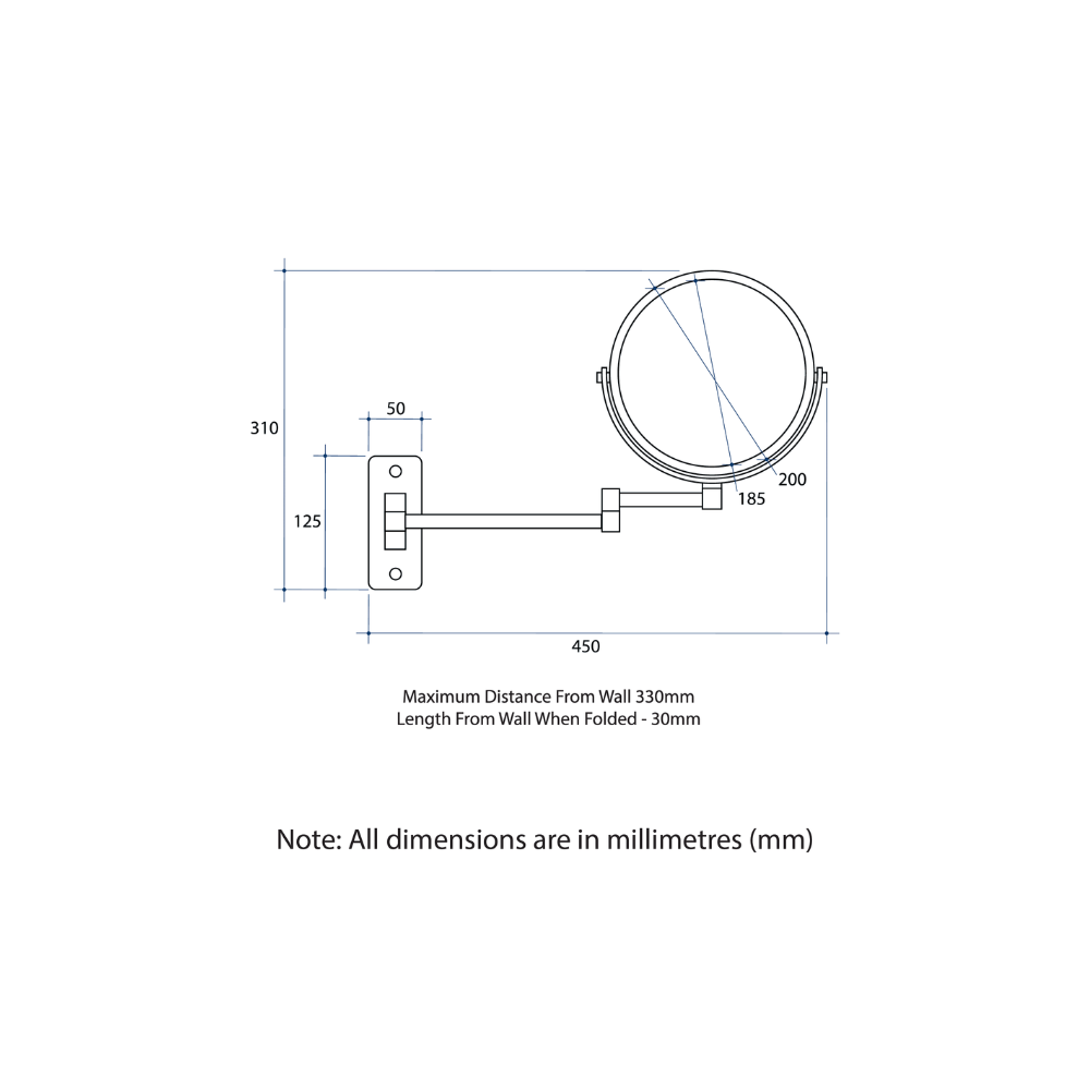 8x Magnification Chrome Wall Mounted Shaving Makeup Mirror, 200mm Diameter - R18SM