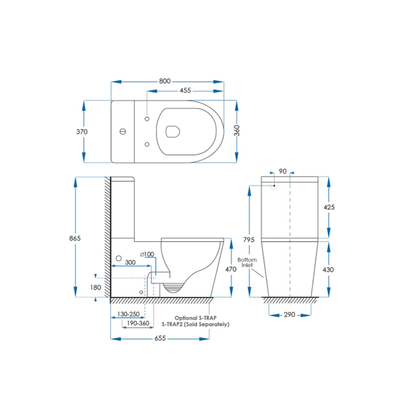 Avail Accessible Toilet Suite 800mm DDA AS1428.1 with Raised Buttons Grey Seat - ATCPDDAG1