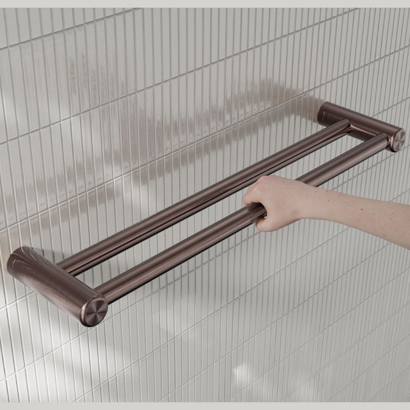 Calibre Mecca 25mm Double Towel Grab Rail 600mm Brushed Bronze - NRCR2524DBZ