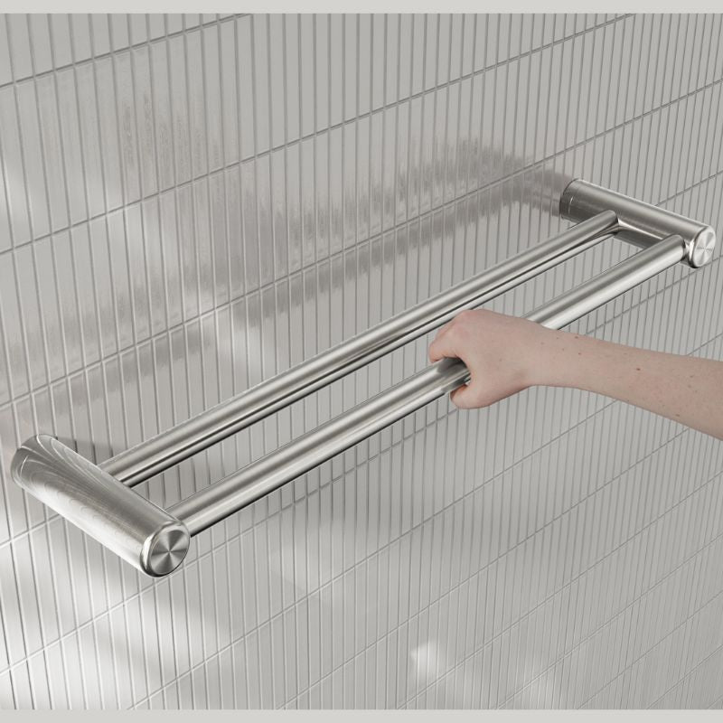 Calibre Mecca 25mm Double Towel Grab Rail 600mm Brushed Nickel - NRCR2524DBN
