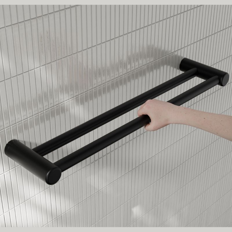 Calibre Mecca 25mm Double Towel Grab Rail 600mm Matte Black - NRCR2524DMB